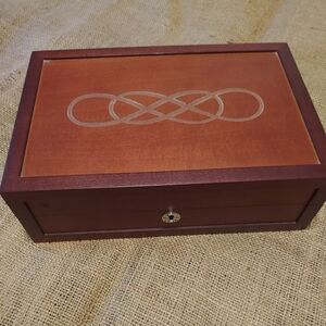Elegant Wooden Jewelry Box with Dbl Infinity Motif